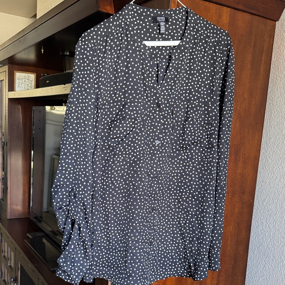 Jones New York Black and White Dotted Blouse